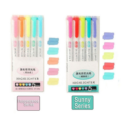 5/10 Krāsas Divgalvu marķieri Pildspalvas mākslas marķieri Kawaii japāņu mīksto krāsu fluorescējošās pildspalvas Skolas un biroja kancelejas preces
