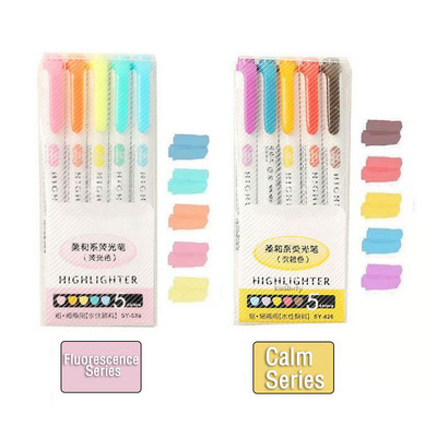 5/10 Krāsas Divgalvu marķieri Pildspalvas mākslas marķieri Kawaii japāņu mīksto krāsu fluorescējošās pildspalvas Skolas un biroja kancelejas preces