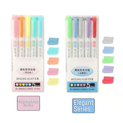 5/10 Krāsas Divgalvu marķieri Pildspalvas mākslas marķieri Kawaii japāņu mīksto krāsu fluorescējošās pildspalvas Skolas un biroja kancelejas preces