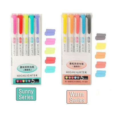 5/10 Krāsas Divgalvu marķieri Pildspalvas mākslas marķieri Kawaii japāņu mīksto krāsu fluorescējošās pildspalvas Skolas un biroja kancelejas preces