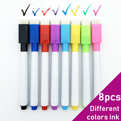 Marker magnetic pentru tablă albă, șters în 8 culori, cu capac magnetic și radieră, cu cretă lichidă, stilou șters, marcator de artă, articole de papetărie
