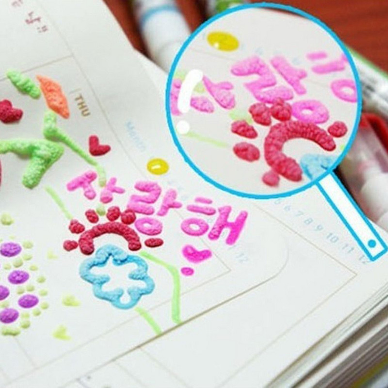 6 bucăți stilou cu bule de imprimare 3D stilou magic pentru floricele de porumb pentru felicitări de zi de naștere, instrument de pictură cu efect de expansiune, articole de papetărie