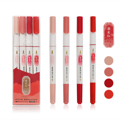 4 tk / komplekt Õpilane värviline joonistus Kahe otsaga käsitsi maalitud pastakad DIY päeviku kaunistus kirjutamine kunsti markerid Kawaii kirjatarbed