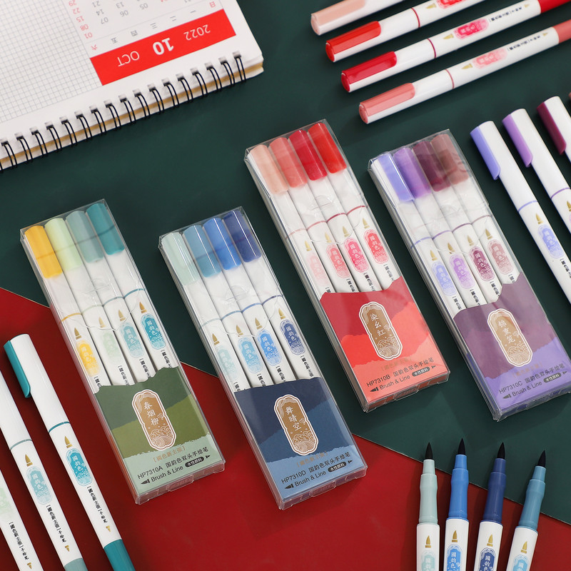 4 tk / komplekt Õpilane värviline joonistus Kahe otsaga käsitsi maalitud pastakad DIY päeviku kaunistus kirjutamine kunsti markerid Kawaii kirjatarbed