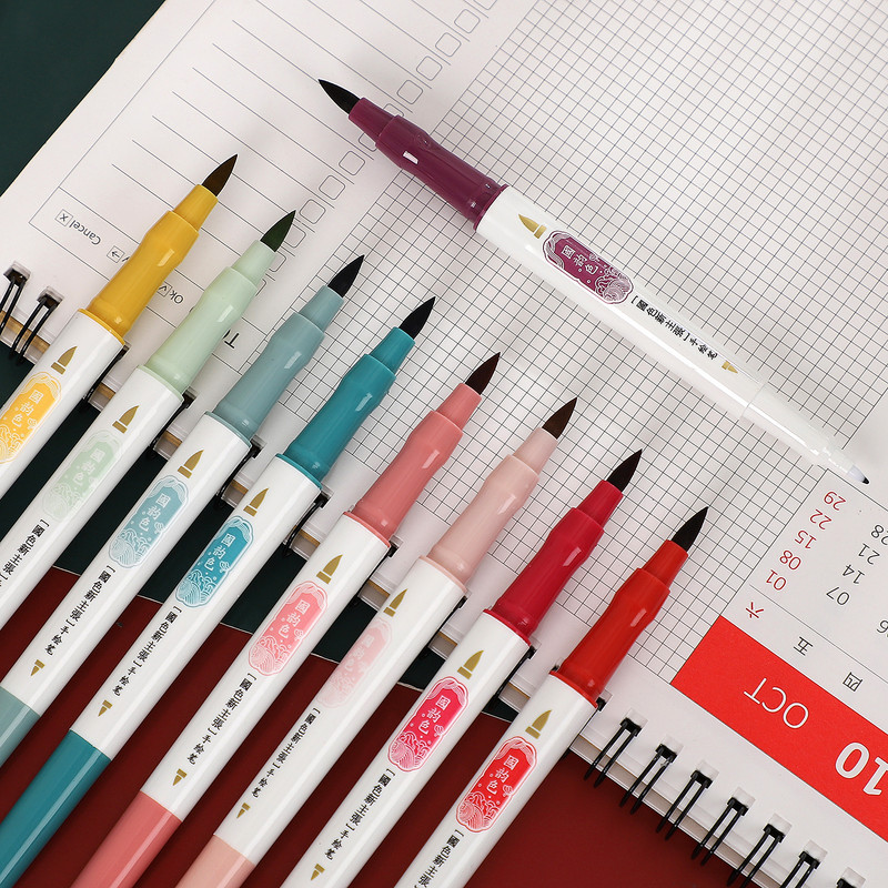4 tk / komplekt Õpilane värviline joonistus Kahe otsaga käsitsi maalitud pastakad DIY päeviku kaunistus kirjutamine kunsti markerid Kawaii kirjatarbed