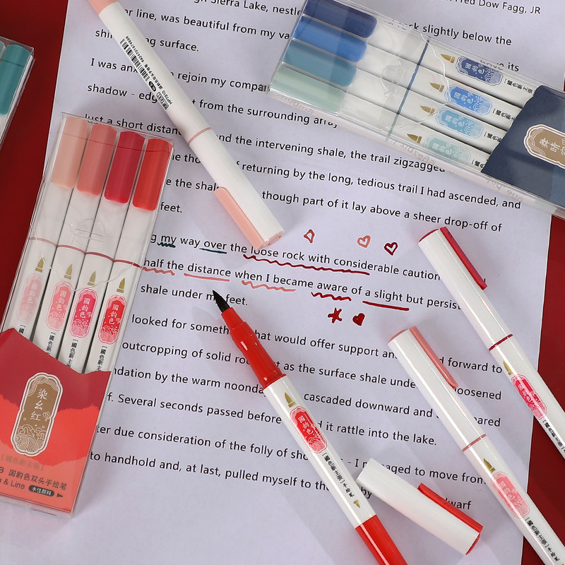 4 tk / komplekt Õpilane värviline joonistus Kahe otsaga käsitsi maalitud pastakad DIY päeviku kaunistus kirjutamine kunsti markerid Kawaii kirjatarbed