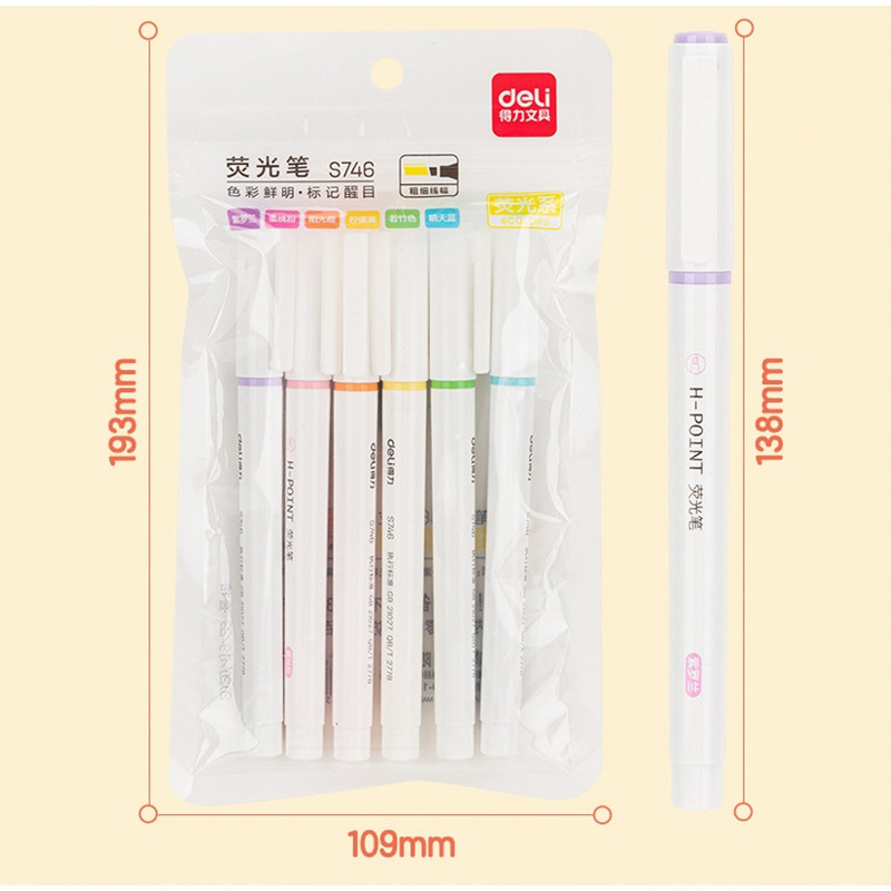 DELI Set markera za označavanje s mekim vrhom, fluorescentna olovka u pastelnim bojama, 3 raspona boja, 6 kom./pak.