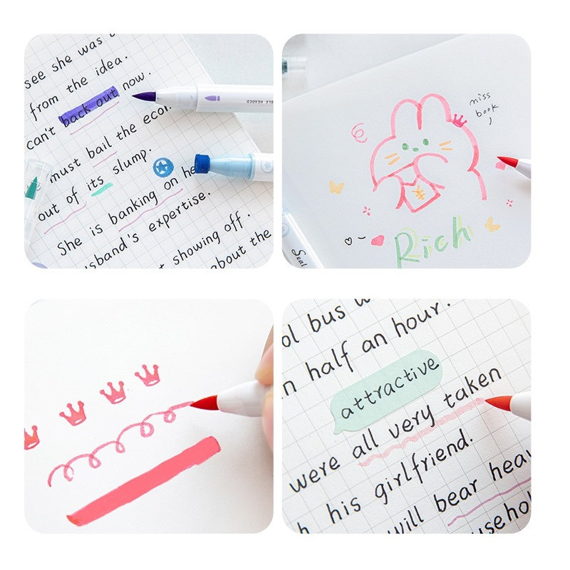 6 τμχ Σετ στυλό έγχρωμης σφραγίδας Seal Paint Dual Ended Brush & Highlighter Liner Art Marker for Drawing School F7356