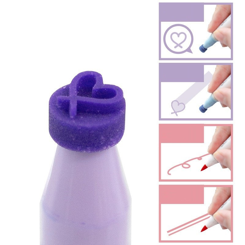 6 τμχ Σετ στυλό έγχρωμης σφραγίδας Seal Paint Dual Ended Brush & Highlighter Liner Art Marker for Drawing School F7356