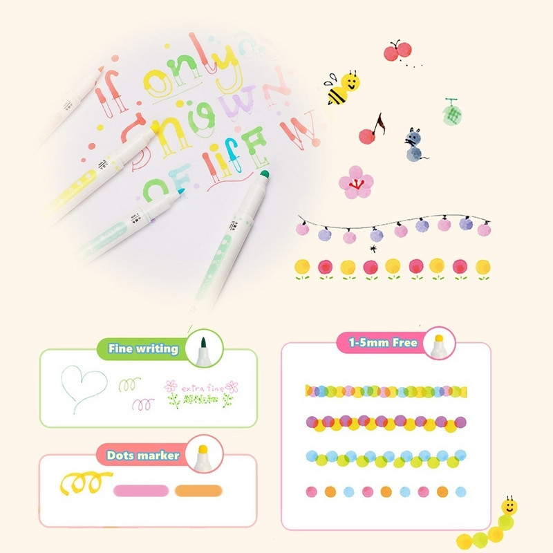 6kom No Bleed Highlighter, biblijski markeri, razne boje, set olovki za označavanje s točkicama u boji, dvostrane uredske markere