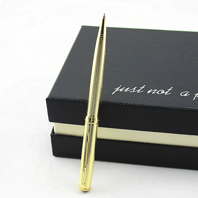 Luksuzna metalna roler olovka sa srebrno-zlatnom kopčom, plavom tintom, glatkim znakom za pisanje, kemijske olovke, poklon kutija