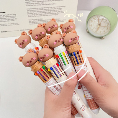 1db Cute Bear többszínű golyóstoll 0,5 mm-es golyóstoll 10 az 1-ben foltos bélés jelölő irodai iskola F7073