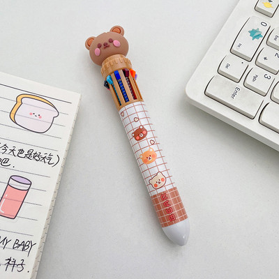 1 бр. Сладко мече Многоцветна химикалка 0,5 mm Химикалка 10 в 1 Spot Liner Marker Office School F7073