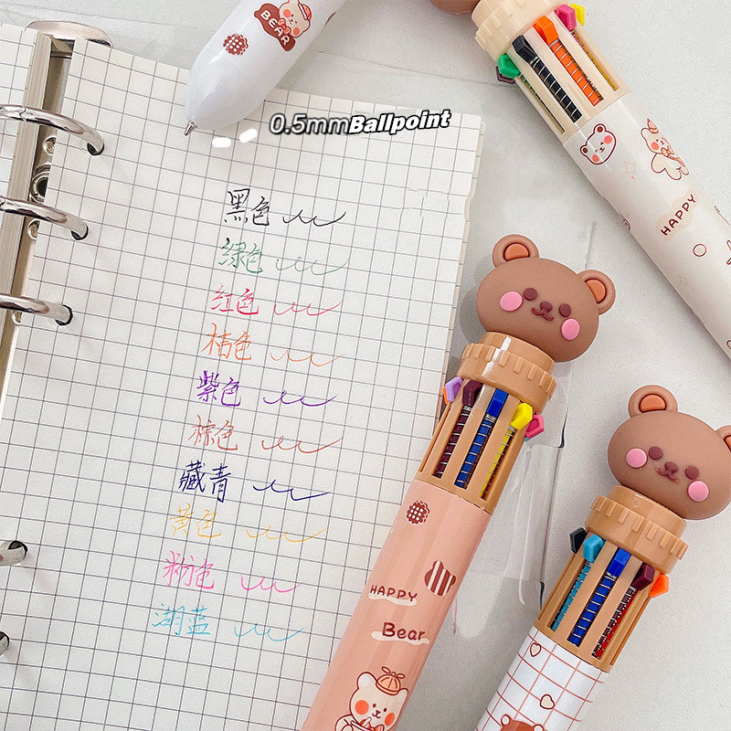 1 бр. Сладко мече Многоцветна химикалка 0,5 mm Химикалка 10 в 1 Spot Liner Marker Office School F7073