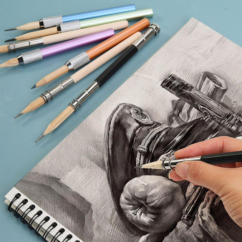 Set de extensii pentru creion cu un singur/dublu capăt, culoare, cărbune, desen, tijă de extensie pentru creion, metal/lemn, extensie de creion pentru studenți de artă
