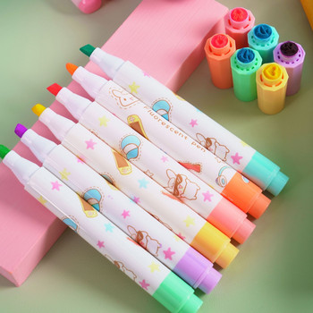 6 бр./компл. Kawaii Stamp Highlighter Сладки бонбонени цветове Рисуване Живопис Manga Art Marker Pen Училищни пособия Корейски канцеларски материали