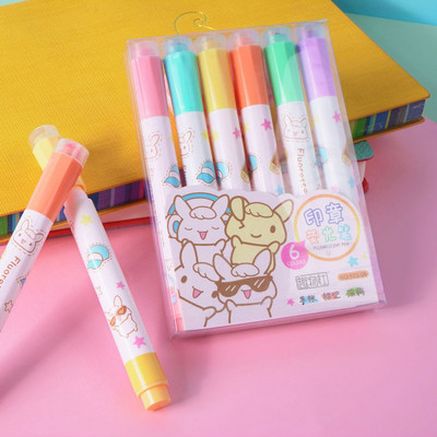 6Pcs/set Kawaii Stamp Highlighter Slatke bombone boje Crtanje Slika Manga Art Marker Pen Školski pribor Korejski pribor
