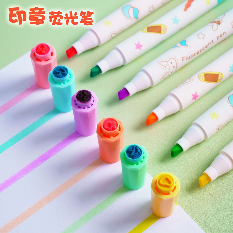 6Pcs/set Kawaii Stamp Highlighter Slatke bombone boje Crtanje Slika Manga Art Marker Pen Školski pribor Korejski pribor