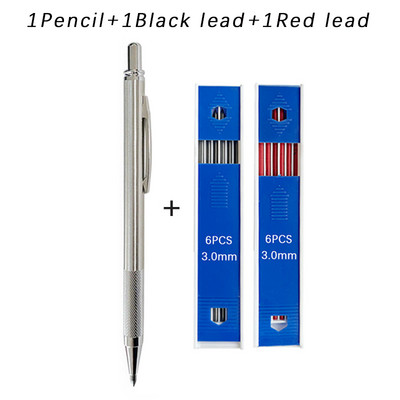 3,0 мм комплект моливи за рисуване с черни/червени поводи Метален механичен молив от неръждаема стомана Автоматични моливи за изработка на скици 2B