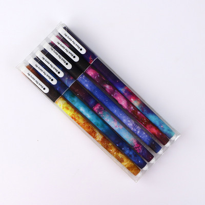 6 бр. Комплект черни химикалки с мастило 0,38 mm Химикалки със звездна звезда и цветя, канцеларски материали, офис ученически пособия F824