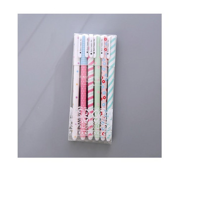 6 бр. Комплект черни химикалки с мастило 0,38 mm Химикалки със звездна звезда и цветя, канцеларски материали, офис ученически пособия F824