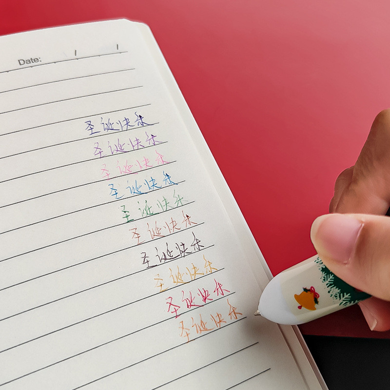 1 бр. Весела Коледа 10-цветна химикалка с многоцветна топка 0,5 mm Roller Ball Spot Liner Marker Gift Office School F7171