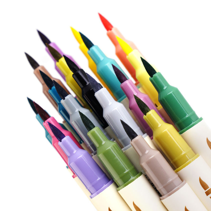 3 kom retro kaligrafski marker s kistom u boji Set olovaka s mekim kistom s dvije strane s finim crtama koje se mogu miješati akvarelom za crtanje