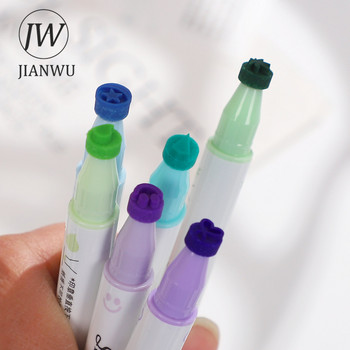 JIANWU 6 цвята/комплект Двуглав печат Мека химикалка Creative DIY Simple Marker Pen Watercolor Pen Канцеларски материали Студентски консумативи