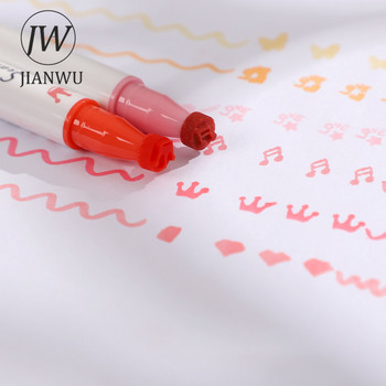 JIANWU 6 цвята/комплект Двуглав печат Мека химикалка Creative DIY Simple Marker Pen Watercolor Pen Канцеларски материали Студентски консумативи