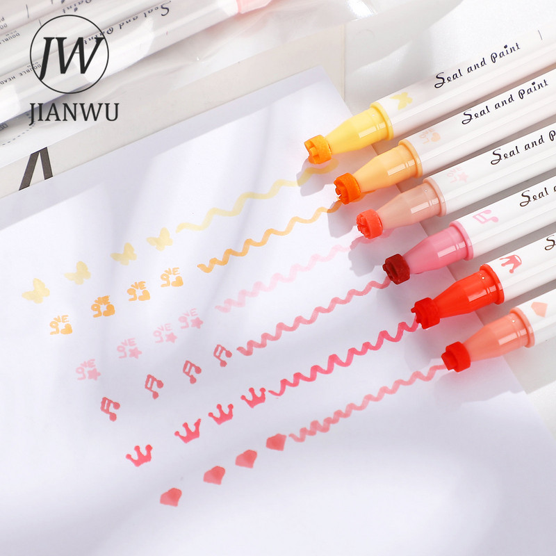 JIANWU 6 boja/set Dvoglavi pečat Mekana olovka Kreativna DIY Jednostavna flomaster olovka Akvarel olovka Pribor za studente