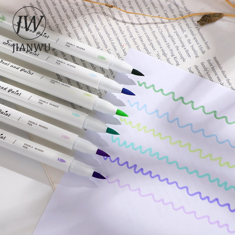 JIANWU 6 boja/set Dvoglavi pečat Mekana olovka Kreativna DIY Jednostavna flomaster olovka Akvarel olovka Pribor za studente