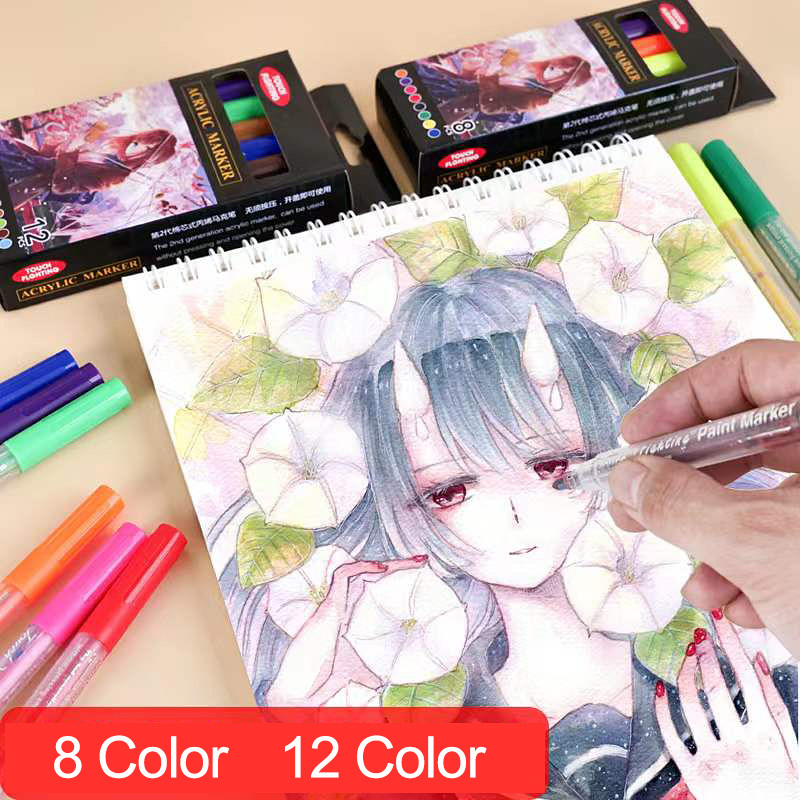 8/12 boja akrilne olovke markeri za slikanje na kamenu, kamen, keramika, staklo, drvo, platno, DIY izrada čestitki, umjetnički pribor
