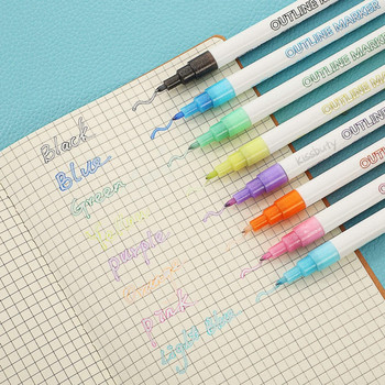 8 цветен контур с двойна линия Art Pen Marker Pen DIY Graffiti Marker Pen Highlighter Scrapbook Diary Poster Card Christmas Gift