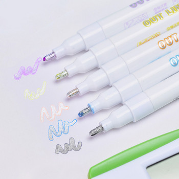 8 цветен контур с двойна линия Art Pen Marker Pen DIY Graffiti Marker Pen Highlighter Scrapbook Diary Poster Card Christmas Gift