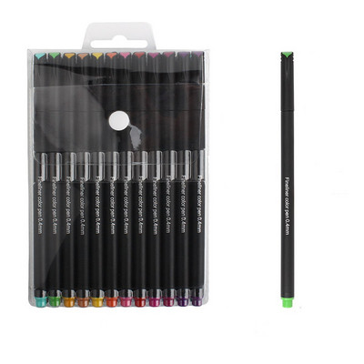 12/24 Fineliner Color Art Marker Brush Set Set Black Fine Liner Σχέδιο Ζωγραφική Καλλιγραφία Γράμματα Water Pen Stationery