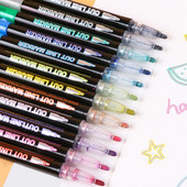 12/24 boje Dvostruki obrisi Umjetnička olovka Diy Obrisi Marker olovka Svjetlucavi metalni marker u boji Spomenar Bullet Diary