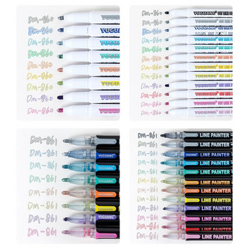 12/24 Colors Double Line Outline Art Marker Pen Diy Outline Marker Pension Colored Glitter Metal Highlighter Scrapbook Bullet Diary
