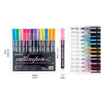 12/24 Colors Double Line Outline Art Marker Pen Diy Outline Marker Pension Colored Glitter Metal Highlighter Scrapbook Bullet Diary