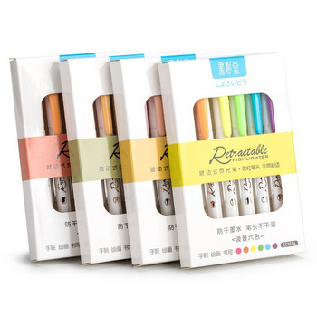 6 Χρώματα Kawaii Retractable Highlighters Macaron Color Fluorescent Pen Markers, for Highliting Drawing Doodling Coloring Set