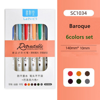 6 Χρώματα Kawaii Retractable Highlighters Macaron Color Fluorescent Pen Markers, for Highliting Drawing Doodling Coloring Set