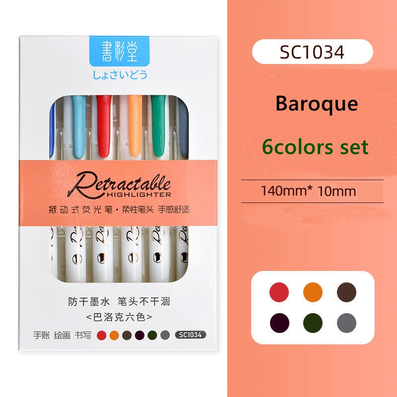 6 цвята Kawaii Retractable Highlighters Macaron Color Fluorescent Pen Markers, for highlighting Drawing Doodling Coloring Set