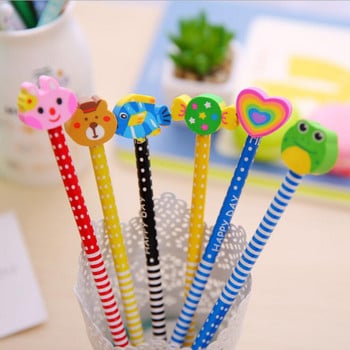 5 бр./лот Корейски Kawaii Cartoon Animal HB дървен молив за деца с гумичка Консумативи за ученици в детска градина
