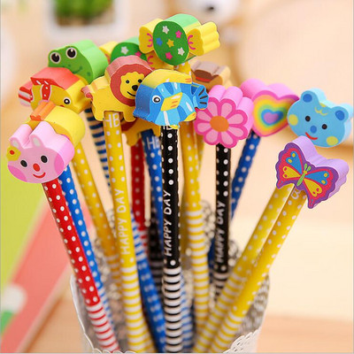 5 τμχ/παρτίδα Κορεάτικο Kawaii Cartoon Animal HB Wood Pencil For Kids With Eraser School Students Supplies