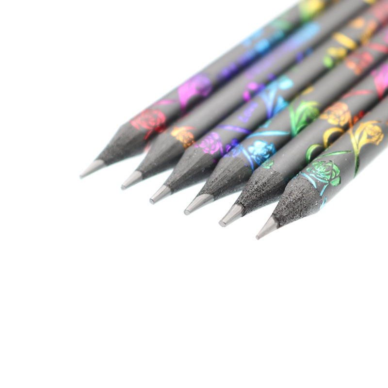 Uus toode 6 tükki / komplekt kvaliteetne pliiatsipakend 6 värvilist erinevat värvi teemantpliiatsit armas kooli must puidust