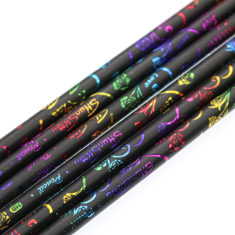 Uus toode 6 tükki / komplekt kvaliteetne pliiatsipakend 6 värvilist erinevat värvi teemantpliiatsit armas kooli must puidust