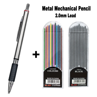 Metalna mehanička olovka od nehrđajućeg čelika 2,0 mm crna 2B olovka za umjetnost Sktech Crtanje Stolarija Dizajn Ured Školsko pisanje