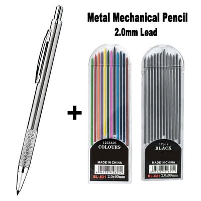 Metalna mehanička olovka od nehrđajućeg čelika 2,0 mm crna 2B olovka za umjetnost Sktech Crtanje Stolarija Dizajn Ured Školsko pisanje