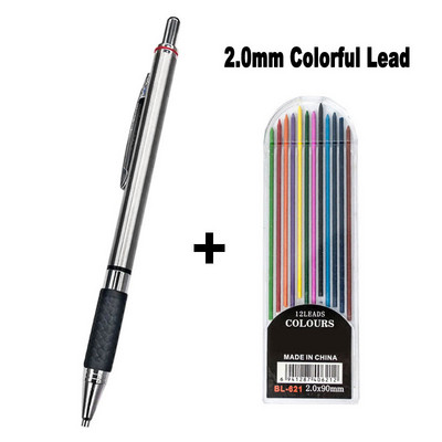 Metalna mehanička olovka od nehrđajućeg čelika 2,0 mm crna 2B olovka za umjetnost Sktech Crtanje Stolarija Dizajn Ured Školsko pisanje