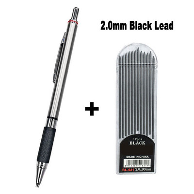 Metalna mehanička olovka od nehrđajućeg čelika 2,0 mm crna 2B olovka za umjetnost Sktech Crtanje Stolarija Dizajn Ured Školsko pisanje