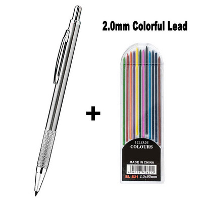 Metalna mehanička olovka od nehrđajućeg čelika 2,0 mm crna 2B olovka za umjetnost Sktech Crtanje Stolarija Dizajn Ured Školsko pisanje